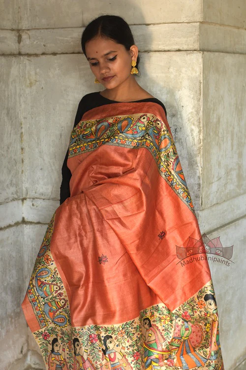 Madhubani Paints Saat Pheere Madhubani Handpainted Saree - Image 2