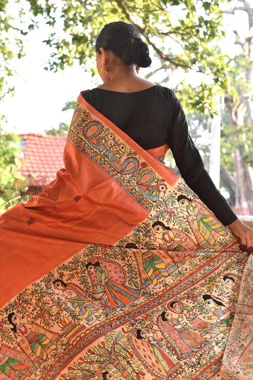 Madhubani Paints Saat Pheere Madhubani Handpainted Saree - Image 3