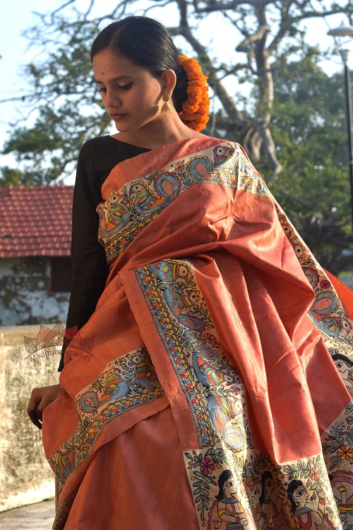 Madhubani Paints Saat Pheere Madhubani Handpainted Saree - Image 5