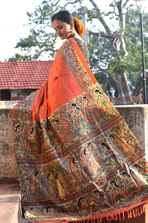 Madhubani Paints Saat Pheere Madhubani Handpainted Saree - Image 6