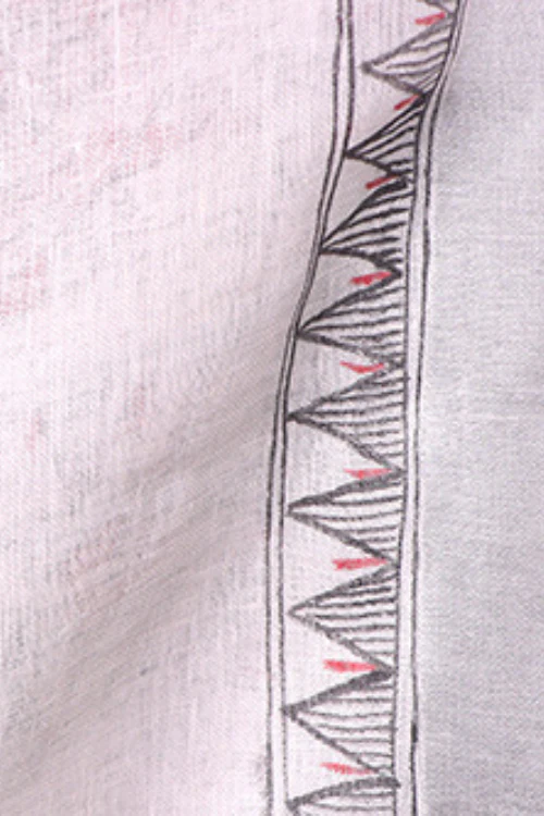 Diorama Designs Madhubani White Hand-Painted Linen Saree - Image 6