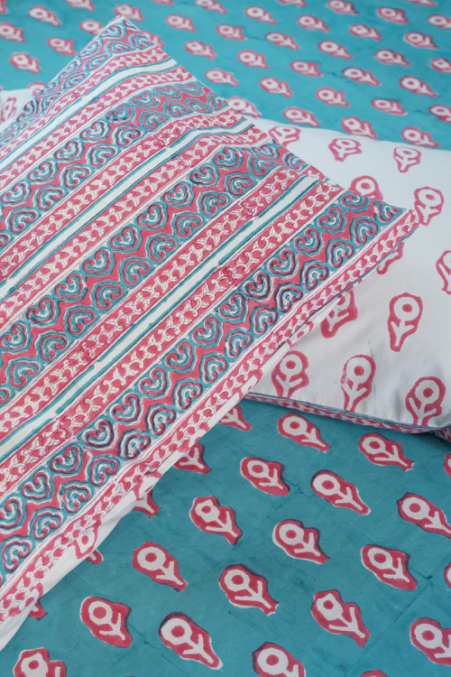Sooti Syahi Magenta Mosaic Magic Hand Block Printed Cotton Percale Bedsheet - Image 2