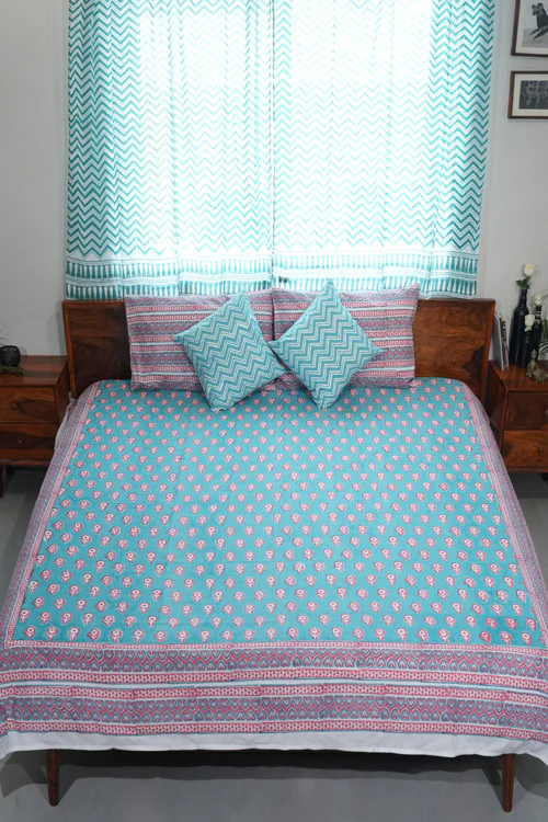 Sooti Syahi Magenta Mosaic Magic Hand Block Printed Cotton Percale Bedsheet - Image 3
