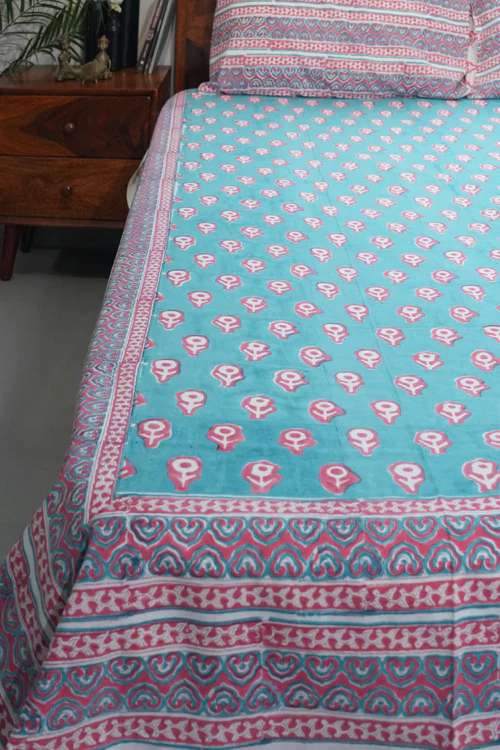 Sooti Syahi Magenta Mosaic Magic Hand Block Printed Cotton Percale Bedsheet - Image 4