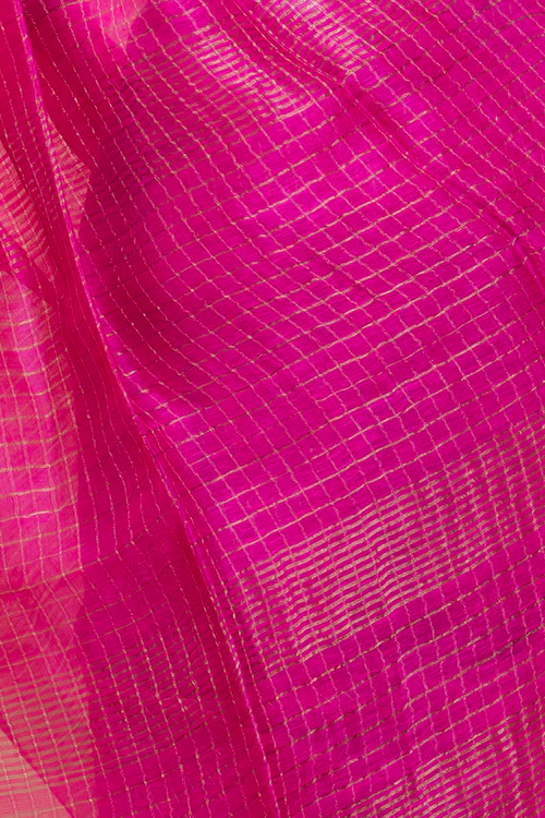 TICH Graceful Elegance. Soft Bengal Handwoven Linen Silk Zari Sari - Magenta & Silver - Image 7