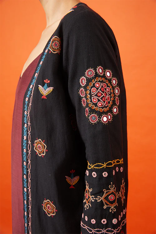 Okhai 'Maharani' Kutch Embroidered Pure Cotton Long Jacket - Image 8