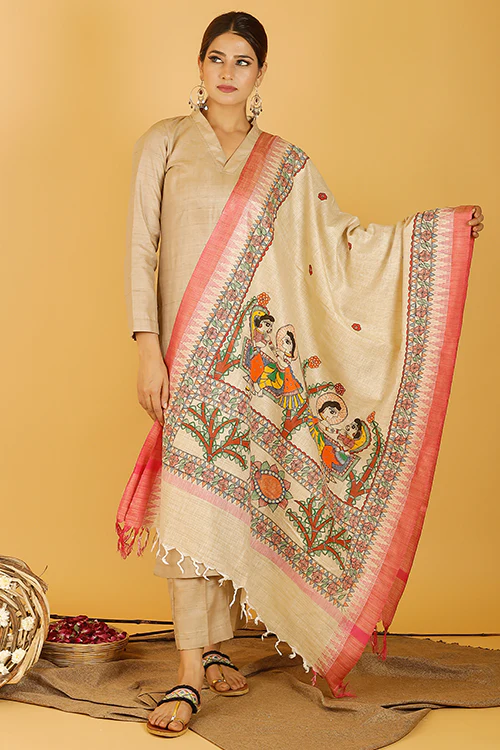 Madhubani Paints 'Manmohana Krishna' Madhubani Handpainted Pure Handloom Cotton Dupatta