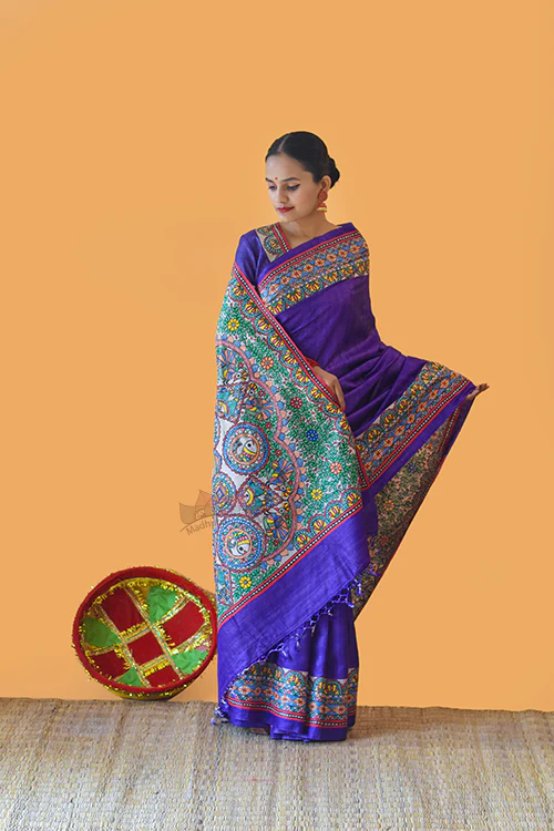 Madhubani Paints Handpainted Madhubani 'Manohara' Tussar Silk Saree - Image 3