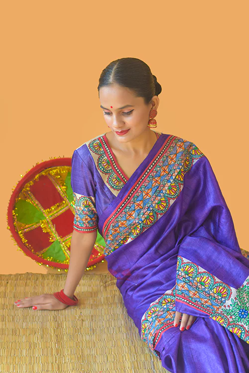 Madhubani Paints Handpainted Madhubani 'Manohara' Tussar Silk Saree - Image 5