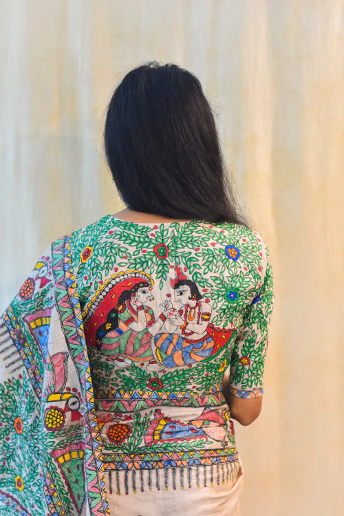 MANORATH Handpainted Madhubani Tussar Silk Madhubani Paints - Image 3