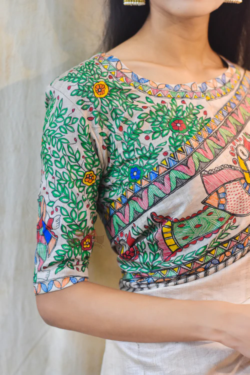 MANORATH Handpainted Madhubani Tussar Silk Madhubani Paints - Image 4