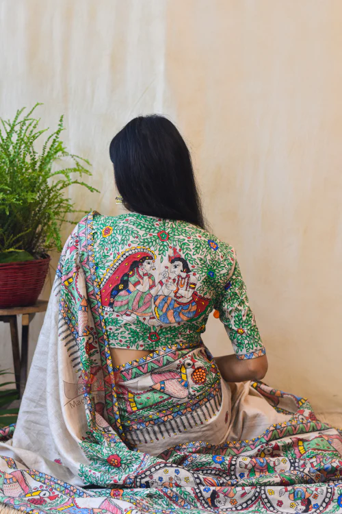 MANORATH Handpainted Madhubani Tussar Silk Madhubani Paints - Image 5