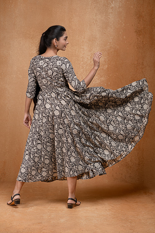 Okhai "Masquerade" Mirrorwork Handblock Printed Pure Cotton Fit and Flare Dress - Image 5