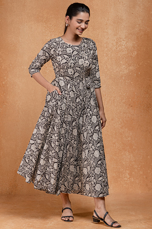 Okhai "Masquerade" Mirrorwork Handblock Printed Pure Cotton Fit and Flare Dress - Image 6