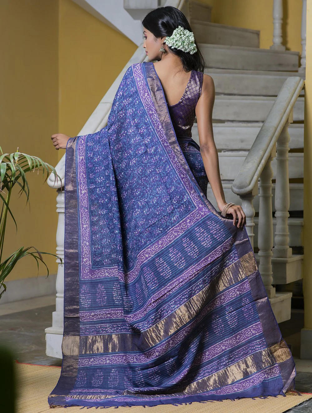 TICH Festive & Exclusive Tassar Silk Bagru Saree (With Blouse Piece) - Mauve & Dull Gold - Image 4
