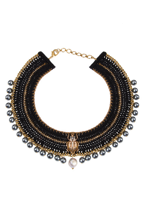 Mayabazaar 'Statement' Crochet Rhino Beetle Collar Necklace - Image 3