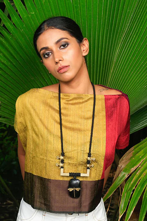 Mayabazaar 'Statement' Ebony Wood Alina Black Beetle Necklace - Image 2