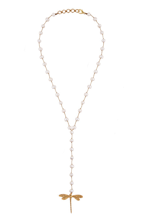 Mayabazaar "Statement" Handknotted Dragon Fly Pearl Necklace - Image 2