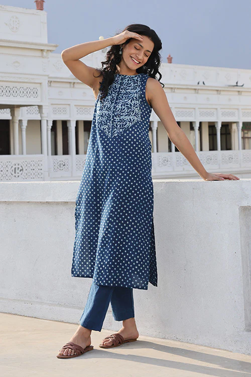 Okhai 'Melange' Hand Block Printed Pure Cotton Kurta