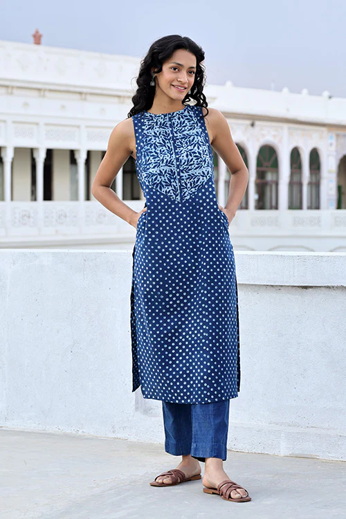 Okhai 'Melange' Hand Block Printed Pure Cotton Kurta - Image 3