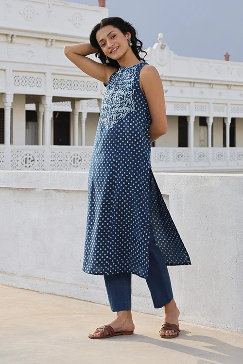 Okhai 'Melange' Hand Block Printed Pure Cotton Kurta - Image 4