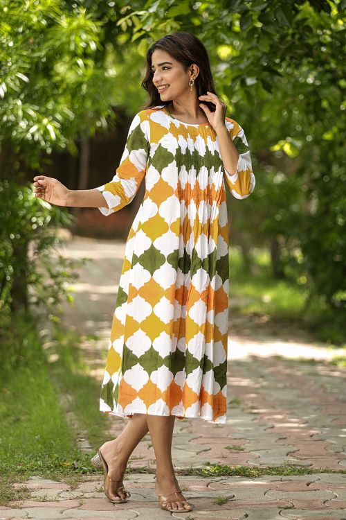 SootiSyahi'MetallicMystery'BlockPrintedCotton Dress - Image 3