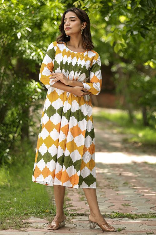 SootiSyahi'MetallicMystery'BlockPrintedCotton Dress - Image 4