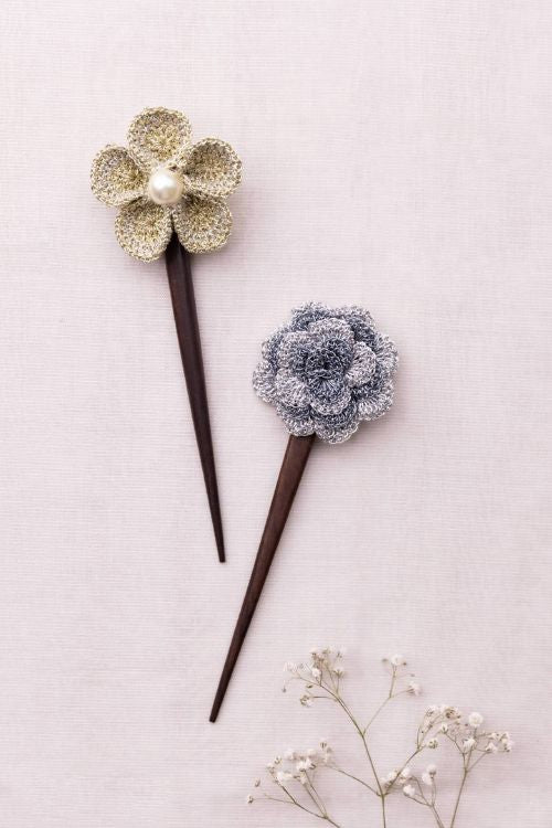 Samoolam Metallic Thread Flowers Hair Stick (Pair) - Image 3