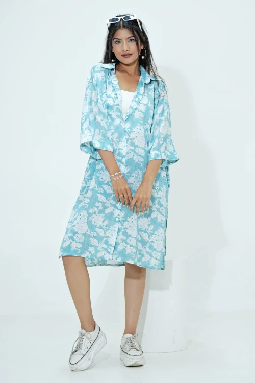 Sooti Syahi Midge In Blue Hand Block Printed Oversize Shirt - Image 4