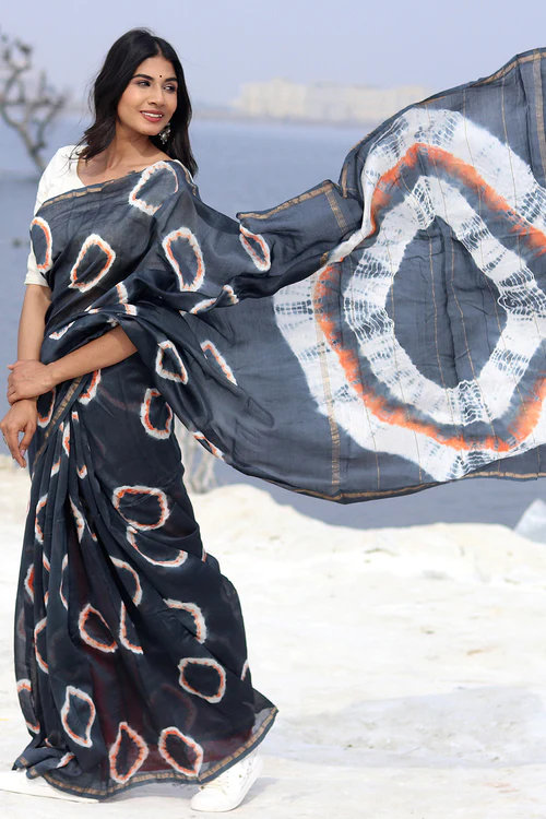 Sooti Syahi "Midnight Mirage" Bandhni Chanderi Saree - Image 3