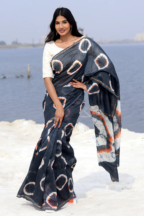 Sooti Syahi "Midnight Mirage" Bandhni Chanderi Saree - Image 4