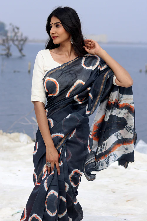 Sooti Syahi "Midnight Mirage" Bandhni Chanderi Saree - Image 5