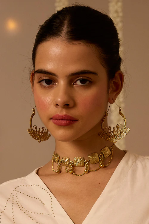 Miharu Dokra Flower Bali Earrings - Image 4
