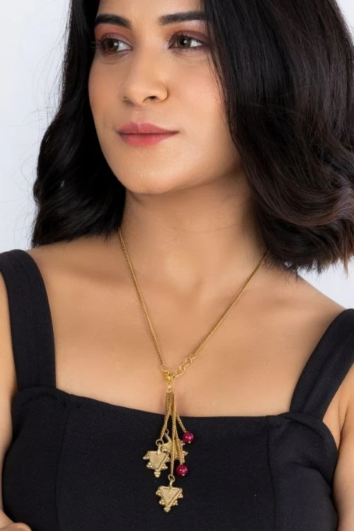 Miharu Dokra Triangle Brass Chain Necklace - Image 3