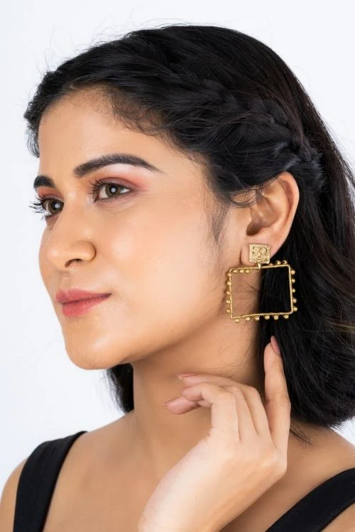 Miharu Gold Tone Box Earrings - Image 3