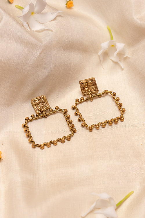 Miharu Gold Tone Box Earrings - Image 4