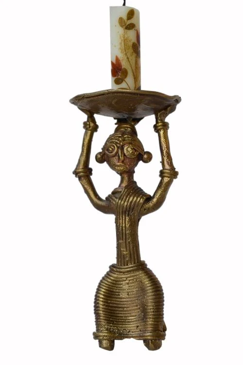 Miharu Dhokra Half Sitting Tribal Lady Candle Stand - Image 3
