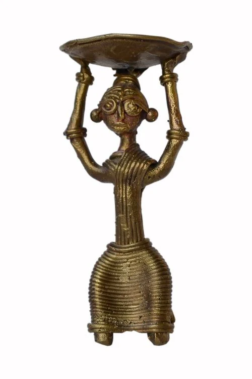 Miharu Dhokra Half Sitting Tribal Lady Candle Stand - Image 4