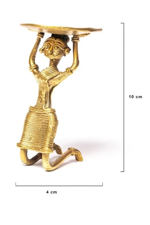 Miharu Dhokra Half Sitting Tribal Lady Candle Stand - Image 5