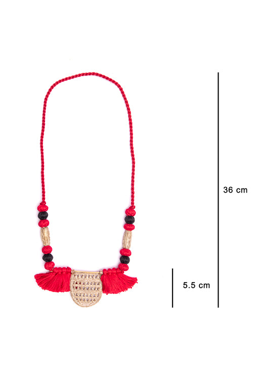 Miharu Red Black Brass Thread Matinee Necklace - Image 3