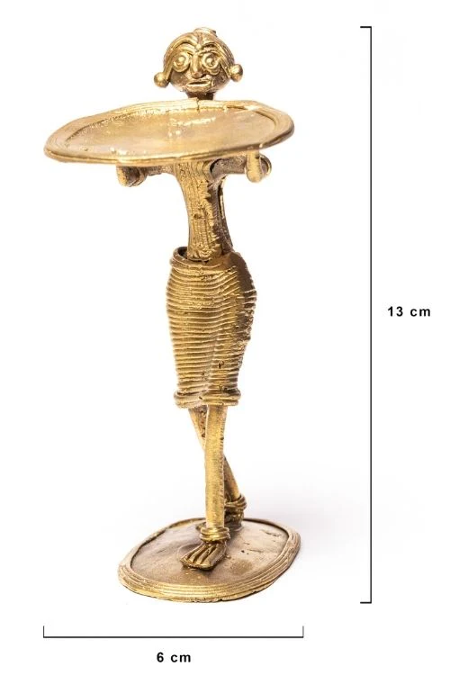 Miharu Dhokra Standing Tribal Lady Candle Stand - Image 3