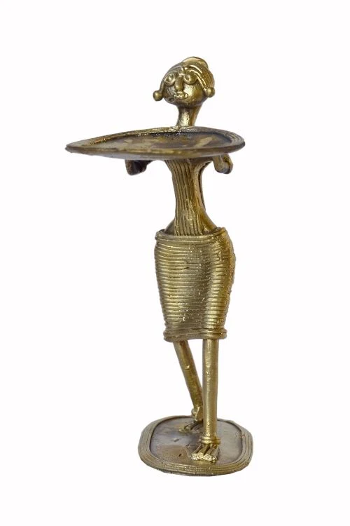 Miharu Dhokra Standing Tribal Lady Candle Stand - Image 5