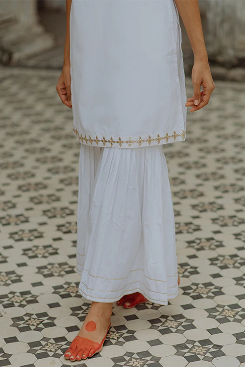 Okhai 'Milky Swan' Gota Patti Kurta Sharara Dupatta Set - Image 4