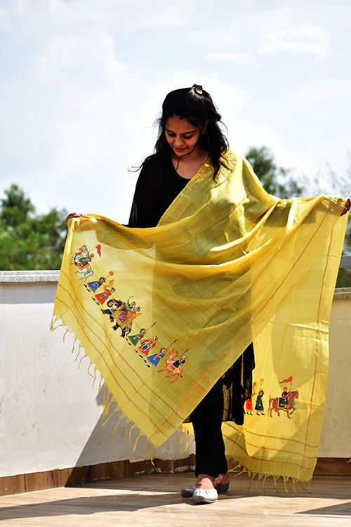 Diorama Designs Miniature Handpainted Bidai Doli Munga Silk Dupatta - Image 4