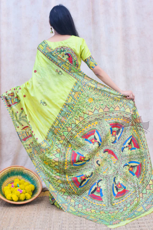 Madhubani Paints Handpainted Madhubani 'Mithila Gudiya' Tussar Silk Saree - Image 2