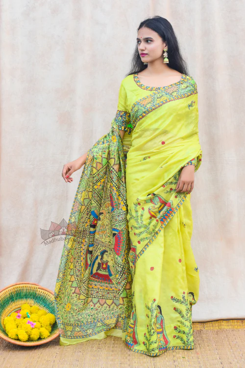 Madhubani Paints Handpainted Madhubani 'Mithila Gudiya' Tussar Silk Saree - Image 3