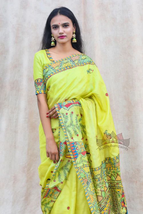 Madhubani Paints Handpainted Madhubani 'Mithila Gudiya' Tussar Silk Saree - Image 4