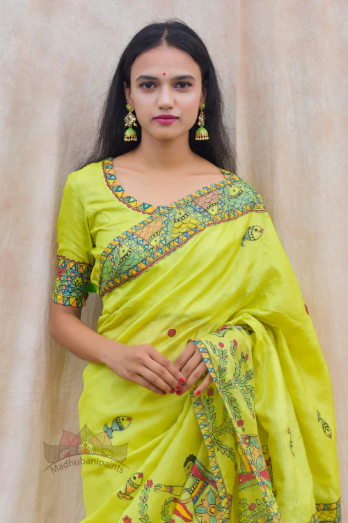 Madhubani Paints Handpainted Madhubani 'Mithila Gudiya' Tussar Silk Saree - Image 5