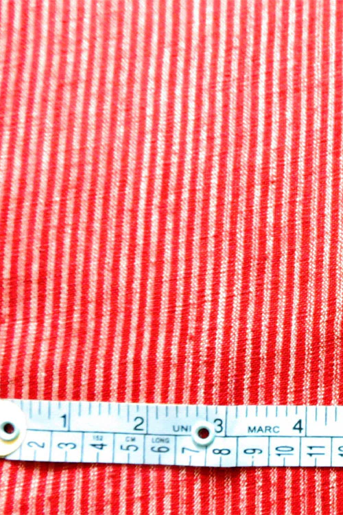 Moralfibre 100% Cotton Handspun Handwoven Red & Cream Stripe Fabric - Image 2