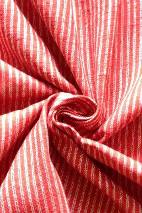 Moralfibre 100% Cotton Handspun Handwoven Red & Cream Stripe Fabric - Image 3